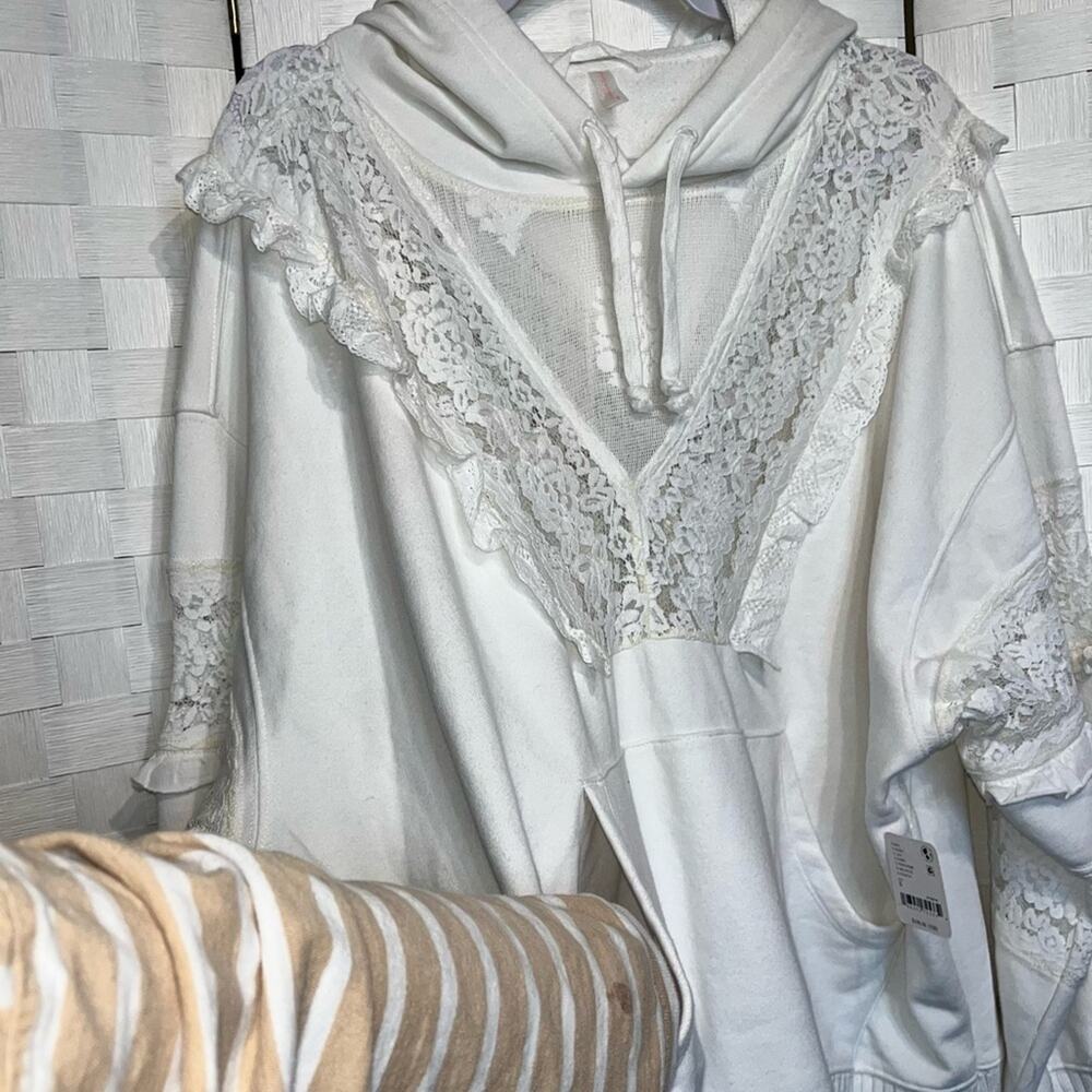 FP Movement Free People Studio Tunic Hoodie In Ivory Lace Trim Detail Size Small - Picture 7 of 9
